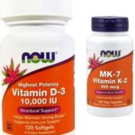 NOW Foods Witamina D3 10000IU 120 kaps żelowych + Witamina K2 MK-7 100mcg 120 vege kaps